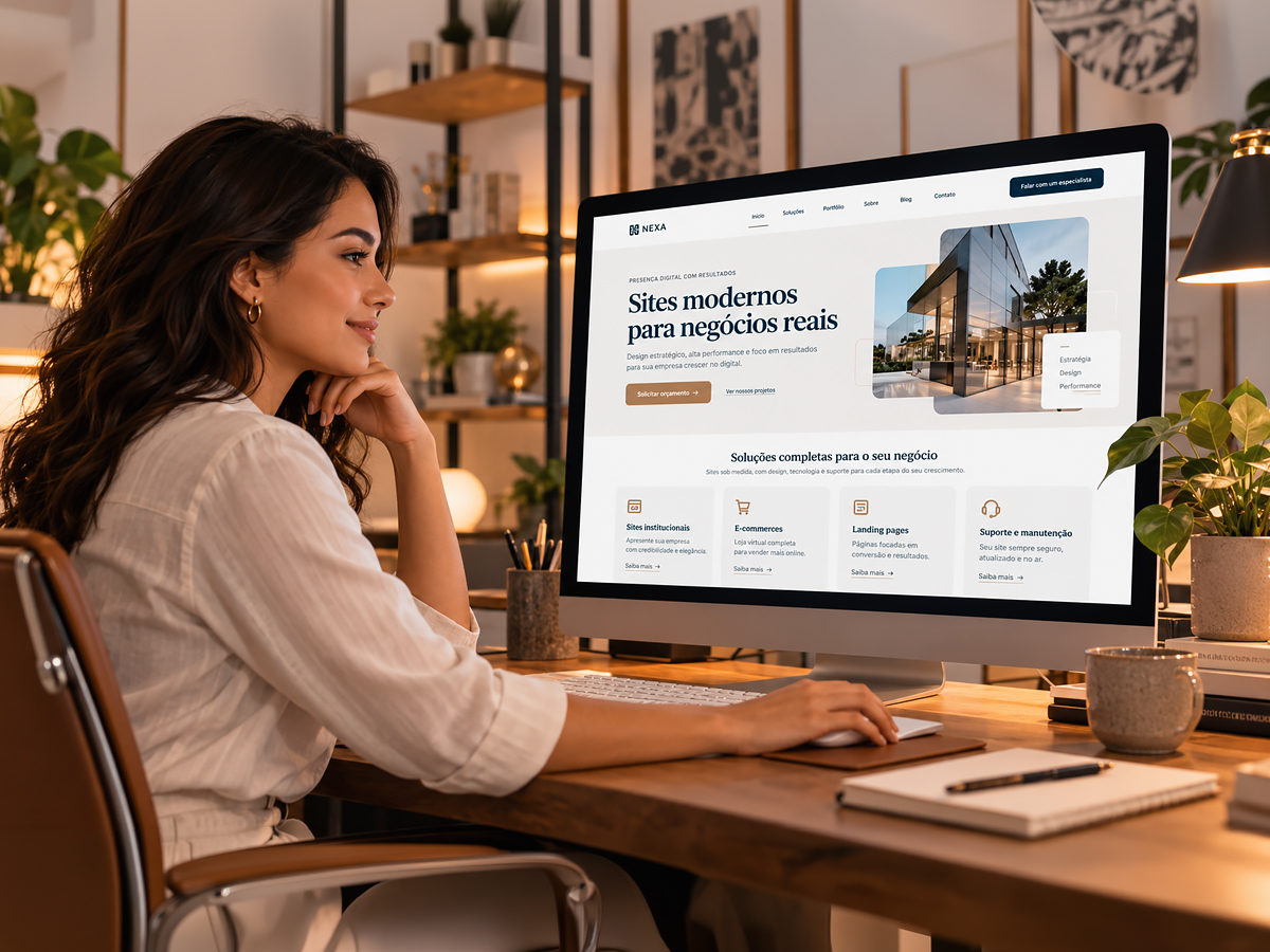 Site institucional desenvolvido pela Hitmo aberto em um notebook e em um celular sobre a mesa de trabalho